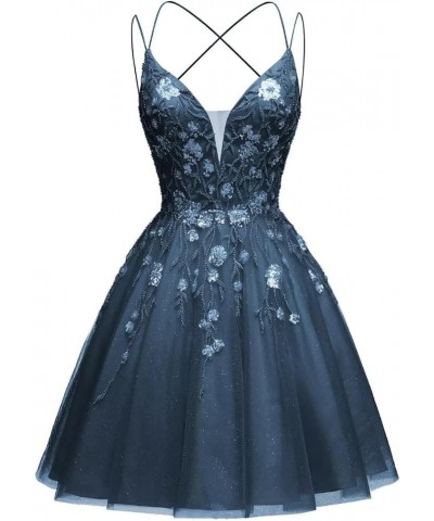 Lace Appliques Homecoming Dresses Short Tulle Prom Dress Cocktail Party Gowns Evening Dress Navy Blue $32.00 Dresses