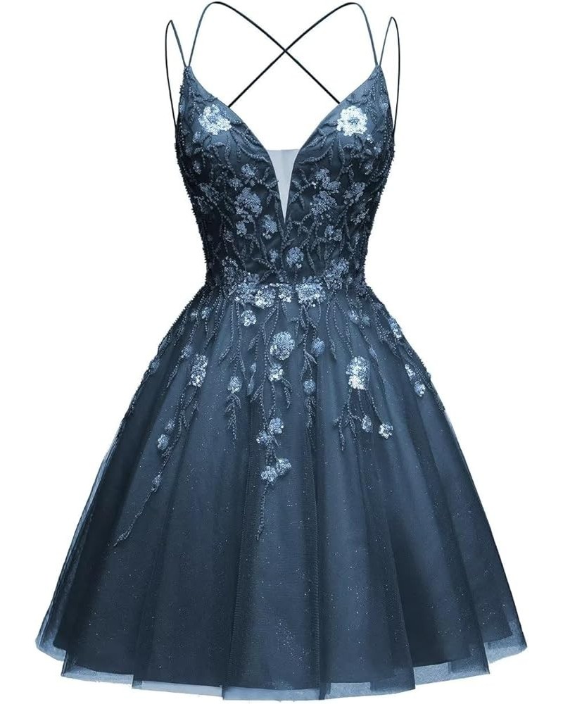 Lace Appliques Homecoming Dresses Short Tulle Prom Dress Cocktail Party Gowns Evening Dress Navy Blue $32.00 Dresses