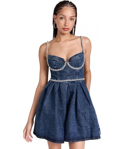 Women's Diamante Detail Denim Mini Dress Blue $145.25 Dresses