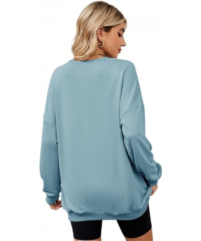 Women Oversized Crewneck Sweatshirt Embroidered Tops Long Sleeve Batwing Pullover Drop Shoulder Hoodie 3-dusty Blue $15.96 Ho...