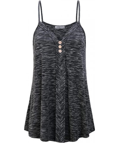 Womens Summer V Neck Casual Flowy Spaghetti Strap Camisole Tank Tops Marled Black $7.42 Tanks