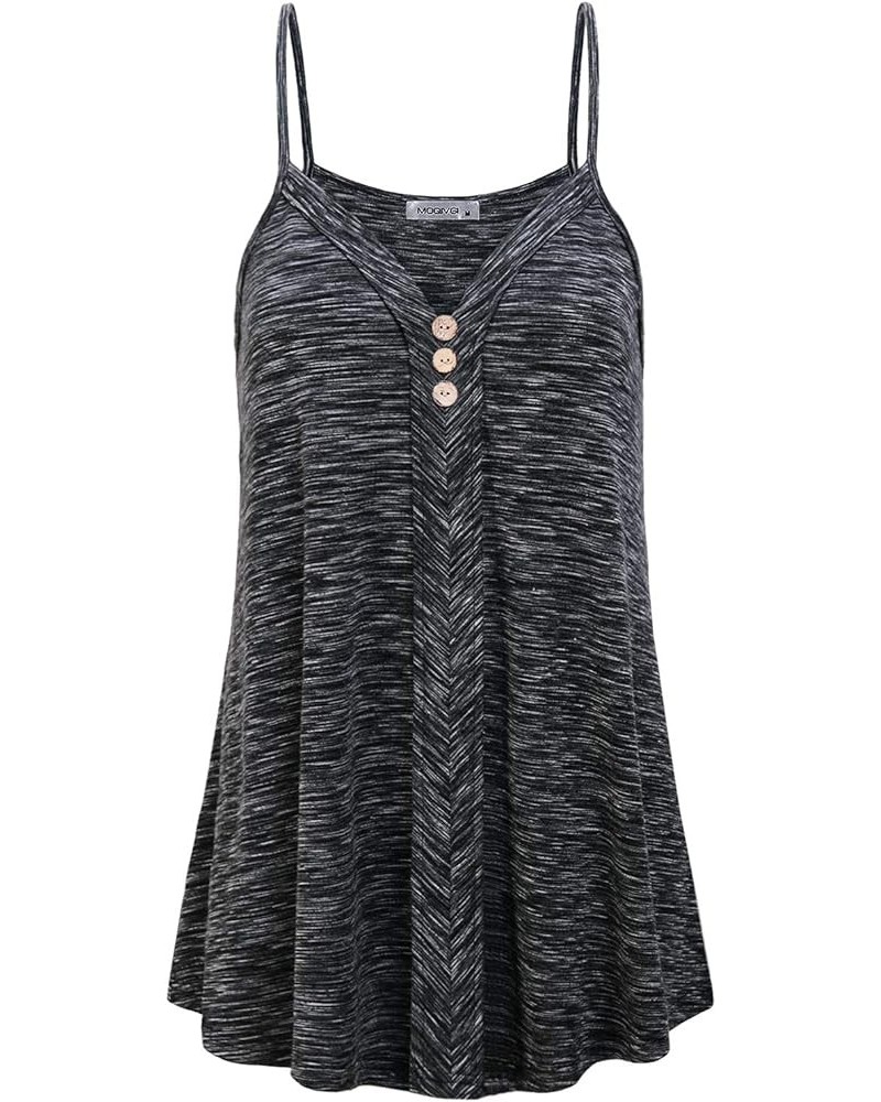 Womens Summer V Neck Casual Flowy Spaghetti Strap Camisole Tank Tops Marled Black $7.42 Tanks