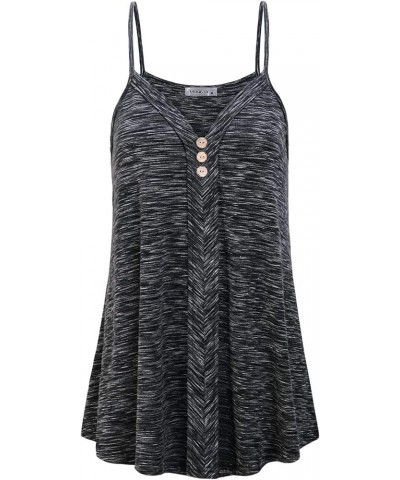 Womens Summer V Neck Casual Flowy Spaghetti Strap Camisole Tank Tops Marled Black $7.42 Tanks