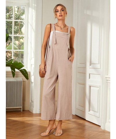 Women's Cotton Linen Jumpsuit Strapy Loose Long Bib Pants Wide Leg Romper Overalls With Pockets Khaki $16.52 Overalls