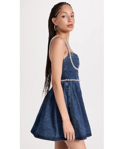 Women's Diamante Detail Denim Mini Dress Blue $145.25 Dresses