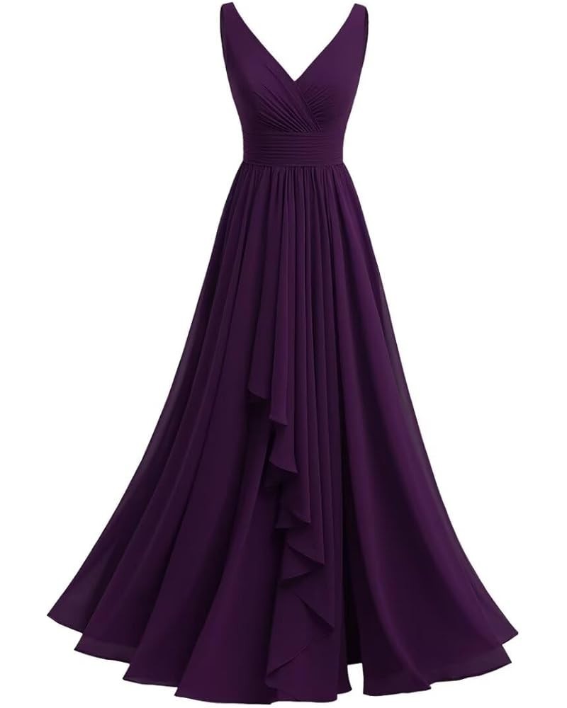 Women‘s V-Neck Bridesmaid Dresses with Slit Long Pleated Chiffon A-Line Formal Party Dresses with Pockets YO002 Grape $21.12 ...