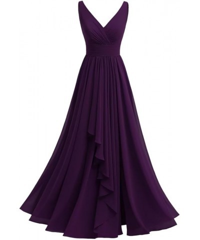 Women‘s V-Neck Bridesmaid Dresses with Slit Long Pleated Chiffon A-Line Formal Party Dresses with Pockets YO002 Grape $21.12 ...