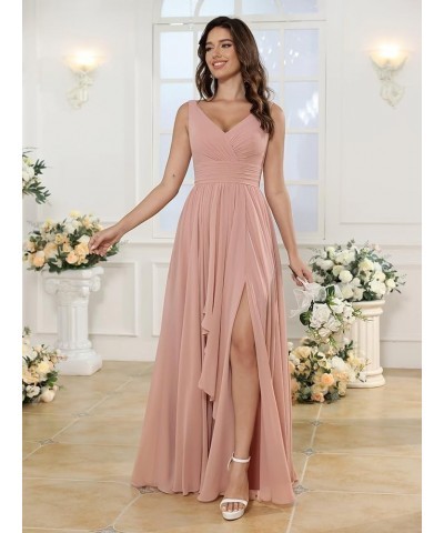 Women‘s V-Neck Bridesmaid Dresses with Slit Long Pleated Chiffon A-Line Formal Party Dresses with Pockets YO002 Grape $21.12 ...