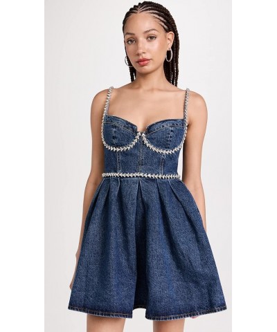 Women's Diamante Detail Denim Mini Dress Blue $145.25 Dresses