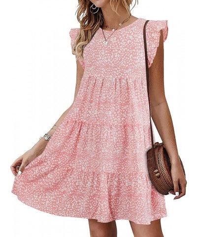 Womens Summer Mini Dress Casual Sleeveless Ruffle Sleeve Round Neck Flowy Pleated Babydoll T-Shirt Dress Pink $23.99 Dresses