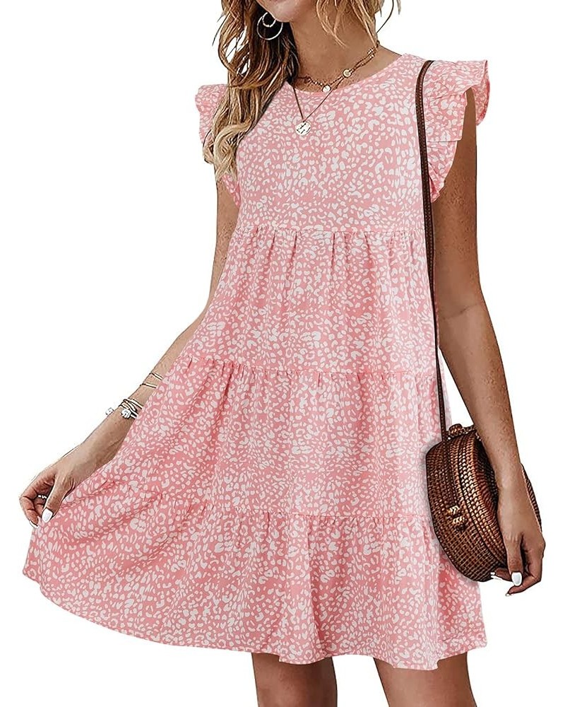 Womens Summer Mini Dress Casual Sleeveless Ruffle Sleeve Round Neck Flowy Pleated Babydoll T-Shirt Dress Pink $23.99 Dresses