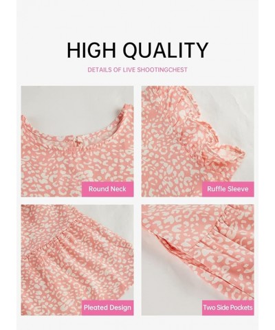 Womens Summer Mini Dress Casual Sleeveless Ruffle Sleeve Round Neck Flowy Pleated Babydoll T-Shirt Dress Pink $23.99 Dresses