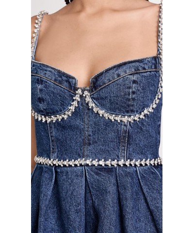 Women's Diamante Detail Denim Mini Dress Blue $145.25 Dresses