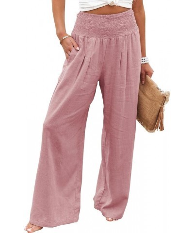 Womens Linen Wide Leg Pants High Waisted Palazzo Lounge Pant 2024 Summer Beach Work Boho Casual Trousers with Pockets Pink $1...