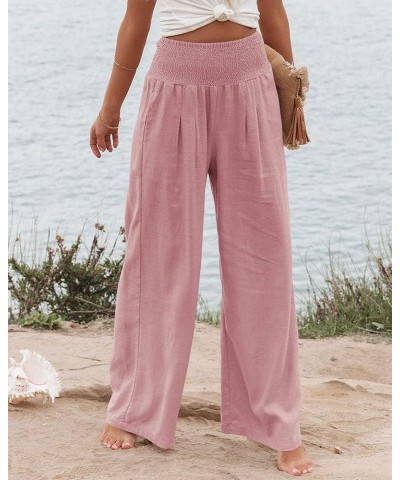 Womens Linen Wide Leg Pants High Waisted Palazzo Lounge Pant 2024 Summer Beach Work Boho Casual Trousers with Pockets Pink $1...