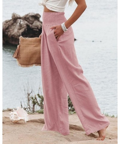 Womens Linen Wide Leg Pants High Waisted Palazzo Lounge Pant 2024 Summer Beach Work Boho Casual Trousers with Pockets Pink $1...