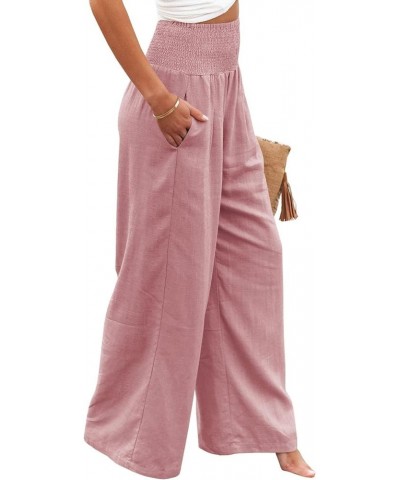 Womens Linen Wide Leg Pants High Waisted Palazzo Lounge Pant 2024 Summer Beach Work Boho Casual Trousers with Pockets Pink $1...