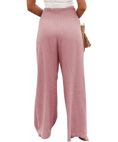 Womens Linen Wide Leg Pants High Waisted Palazzo Lounge Pant 2024 Summer Beach Work Boho Casual Trousers with Pockets Pink $1...