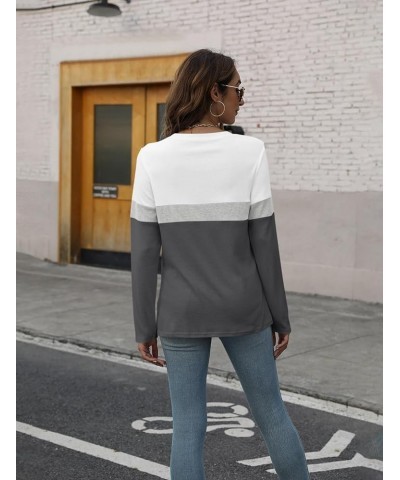 Women's Long Sleeve Color Block Tunics Tops Round Neck Shirts Casual Blouses White-grey-charcoal $13.63 Tops