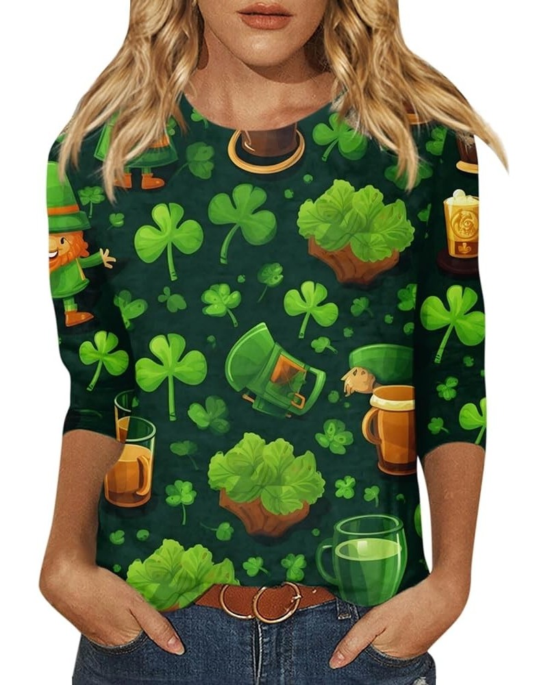 Three Quarter Sleeve Tops Ladies Shirt St.Patrick's Printed Blouse Basic Tunic Round Neck 2024 Spring Tee Loose Tunic 5-light...