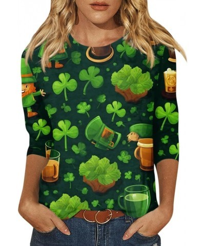 Three Quarter Sleeve Tops Ladies Shirt St.Patrick's Printed Blouse Basic Tunic Round Neck 2024 Spring Tee Loose Tunic 5-light...