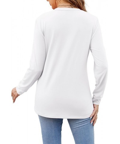 Women's Long Sleeve Top V Neck Pleated 2023 Fall Fashion Blouse T Shirts White $11.50 Blouses