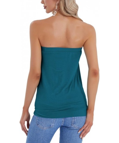 Women's Summer Beach Tie Dye Sleeveless Stretchy Pleated Tube Tops Teal $14.99 Tanks