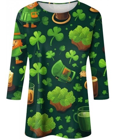 Three Quarter Sleeve Tops Ladies Shirt St.Patrick's Printed Blouse Basic Tunic Round Neck 2024 Spring Tee Loose Tunic 5-light...