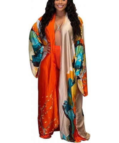 Women's Satin Open Front Cardigan Kimono Duster Sexy Beach Cover-Up Loose Long Flowy Maxi Dress Floral Robe 10173-orange $19....