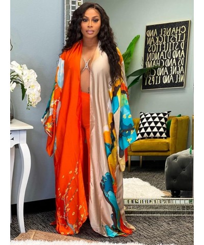 Women's Satin Open Front Cardigan Kimono Duster Sexy Beach Cover-Up Loose Long Flowy Maxi Dress Floral Robe 10173-orange $19....