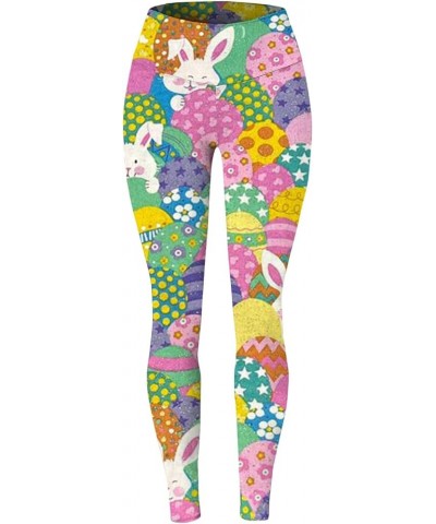 High Waisted Leggings for Women Easter Day No See-Through Yoga Pants Rabbit Eggs Print Stretchy Full-Length Leggings Blue $7....