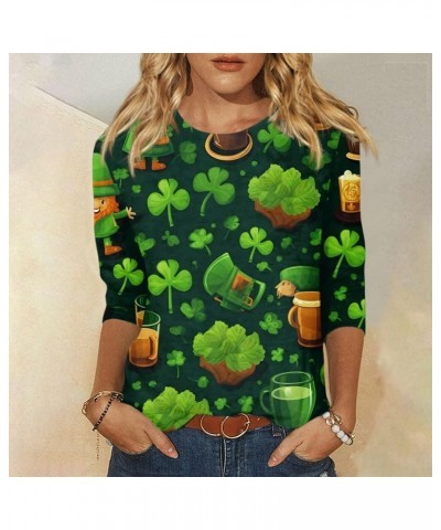 Three Quarter Sleeve Tops Ladies Shirt St.Patrick's Printed Blouse Basic Tunic Round Neck 2024 Spring Tee Loose Tunic 5-light...