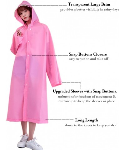 Rain Ponchos for Adults, Reusable Rain Coat Long Rain Jacket Emergency Raincoat with Hat Brim and Adjustable Sleeves C: Pink ...