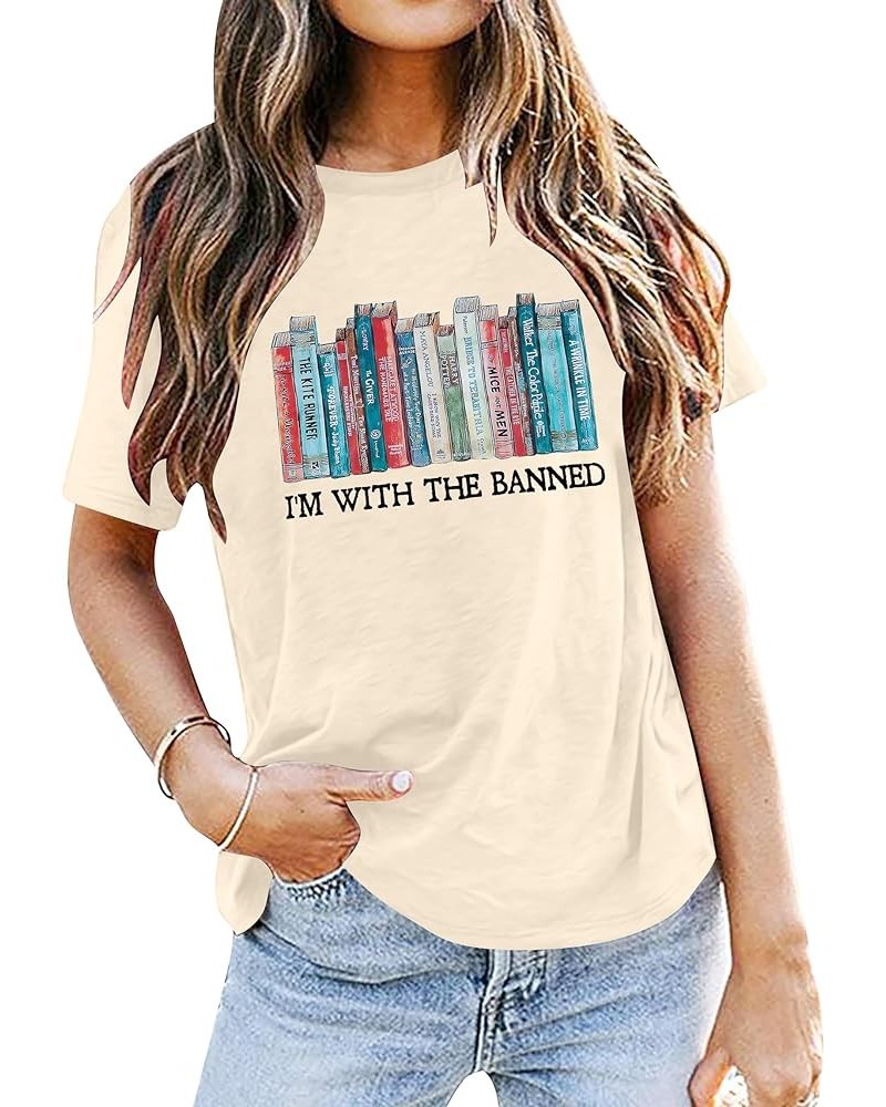 I'm with The Banned Tshirt Women Banned Books Shirt Book Lovers Gift Shirts Casual Librarian Short Sleeve Tee Tops Apricot $1...