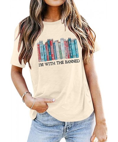 I'm with The Banned Tshirt Women Banned Books Shirt Book Lovers Gift Shirts Casual Librarian Short Sleeve Tee Tops Apricot $1...