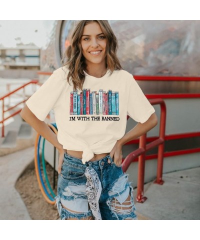 I'm with The Banned Tshirt Women Banned Books Shirt Book Lovers Gift Shirts Casual Librarian Short Sleeve Tee Tops Apricot $1...