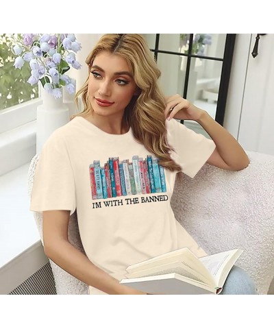 I'm with The Banned Tshirt Women Banned Books Shirt Book Lovers Gift Shirts Casual Librarian Short Sleeve Tee Tops Apricot $1...