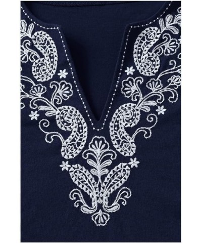 Women's Cotton Jersey Sleeveless Swim Cover-up Dress Deep Sea Navy/White $14.51 Swimsuits