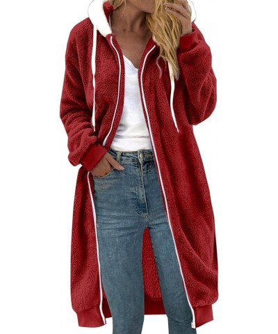 Women's Fleece Long Jacket Full Zip Up Warm Hoodies Plus Size Long Sleeve Sweatshirts Winter Outdoor Overcoat Plain Coat 2&wi...