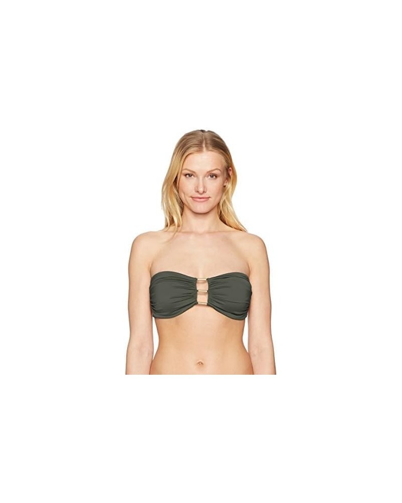 Women's Standard Bandeau Bikini Top Swimsuit with Center Hardware Detail Coastal Twist Palm Green $13.99 Swimsuits