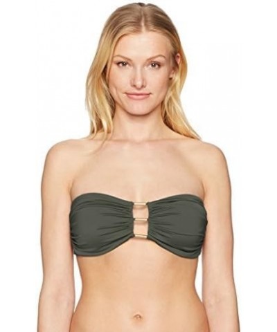 Women's Standard Bandeau Bikini Top Swimsuit with Center Hardware Detail Coastal Twist Palm Green $13.99 Swimsuits