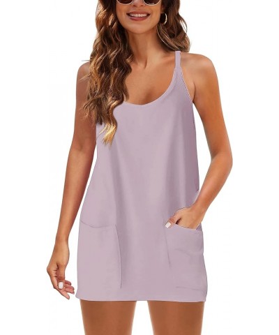 Womens Sleeveless Athletic Hot Shot Mini Dress with Built-in Shorts Sundress Mauve $15.50 Activewear