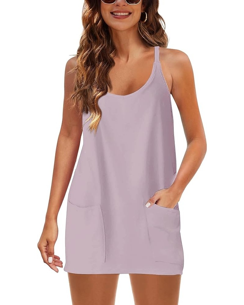 Womens Sleeveless Athletic Hot Shot Mini Dress with Built-in Shorts Sundress Mauve $15.50 Activewear