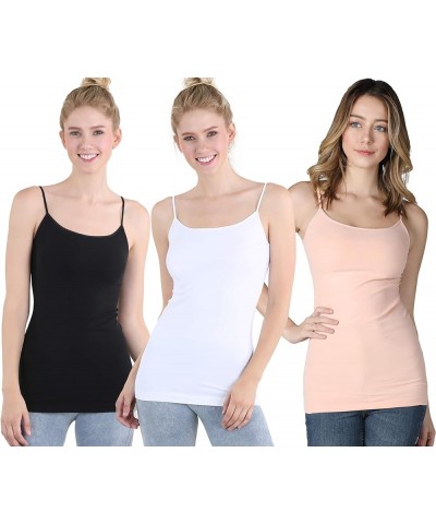 Women Seamless Basic Camisole, Made in U.S.A, One Size 3 Pack: White, Black, Cloud Pink $24.48 Tanks