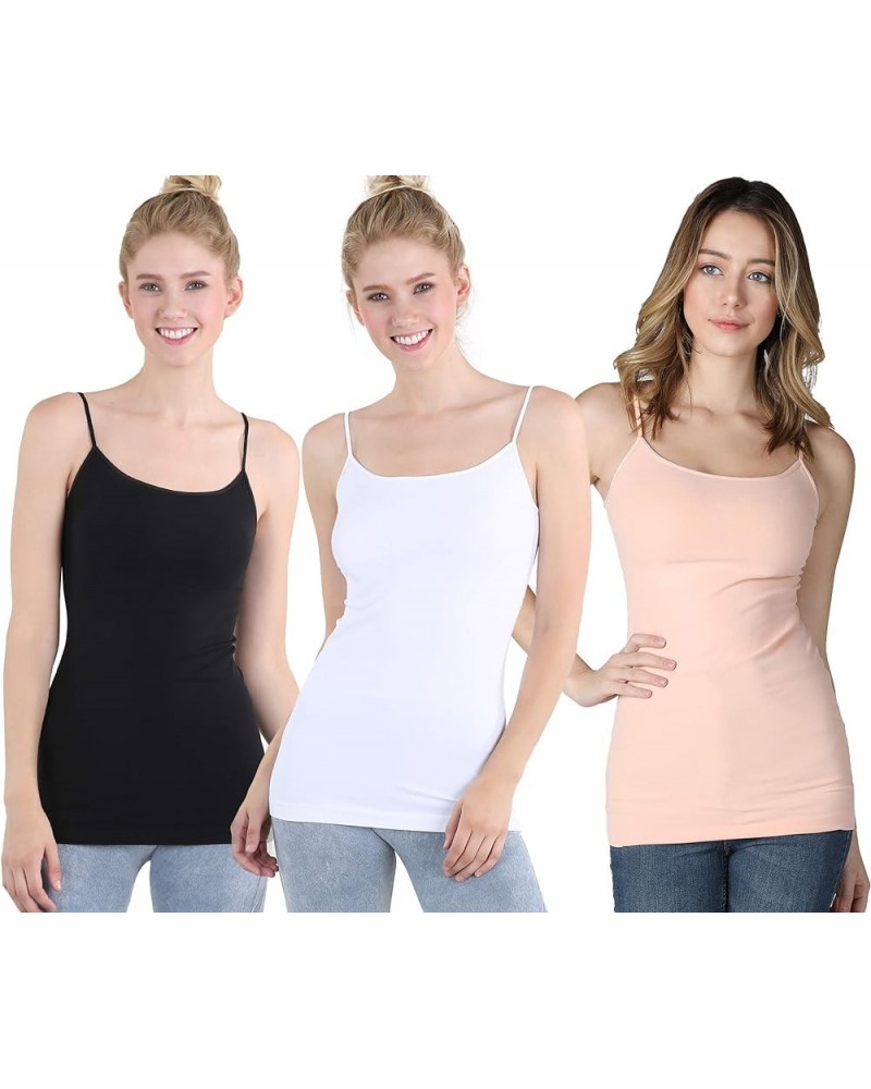 Women Seamless Basic Camisole, Made in U.S.A, One Size 3 Pack: White, Black, Cloud Pink $24.48 Tanks