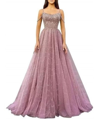 Cold Shoulder Sequin Prom Dresses Sparkly Tulle Long Ball Gowns Formal Evening Party Gown Wine Red $30.75 Dresses