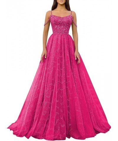 Cold Shoulder Sequin Prom Dresses Sparkly Tulle Long Ball Gowns Formal Evening Party Gown Wine Red $30.75 Dresses