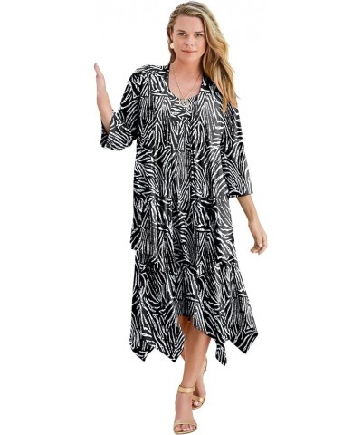 Women's Plus Size Relaxed Jacket Dress Set Black Zebra Print $33.71 Suits