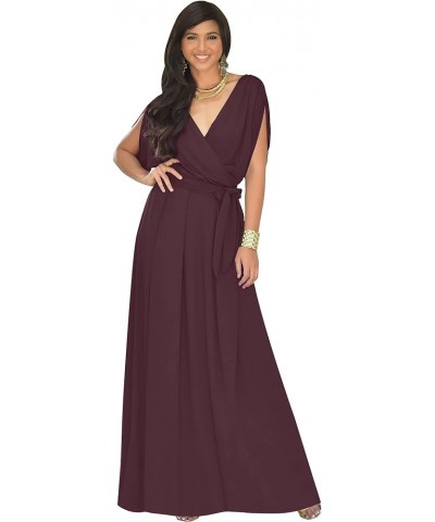 Womens Long Semi-Formal Short Sleeve V-Neck Floor Length Maxi Dress Gown Maroon Wine Red $20.48 Dresses