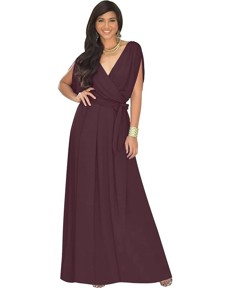 Womens Long Semi-Formal Short Sleeve V-Neck Floor Length Maxi Dress Gown Maroon Wine Red $20.48 Dresses